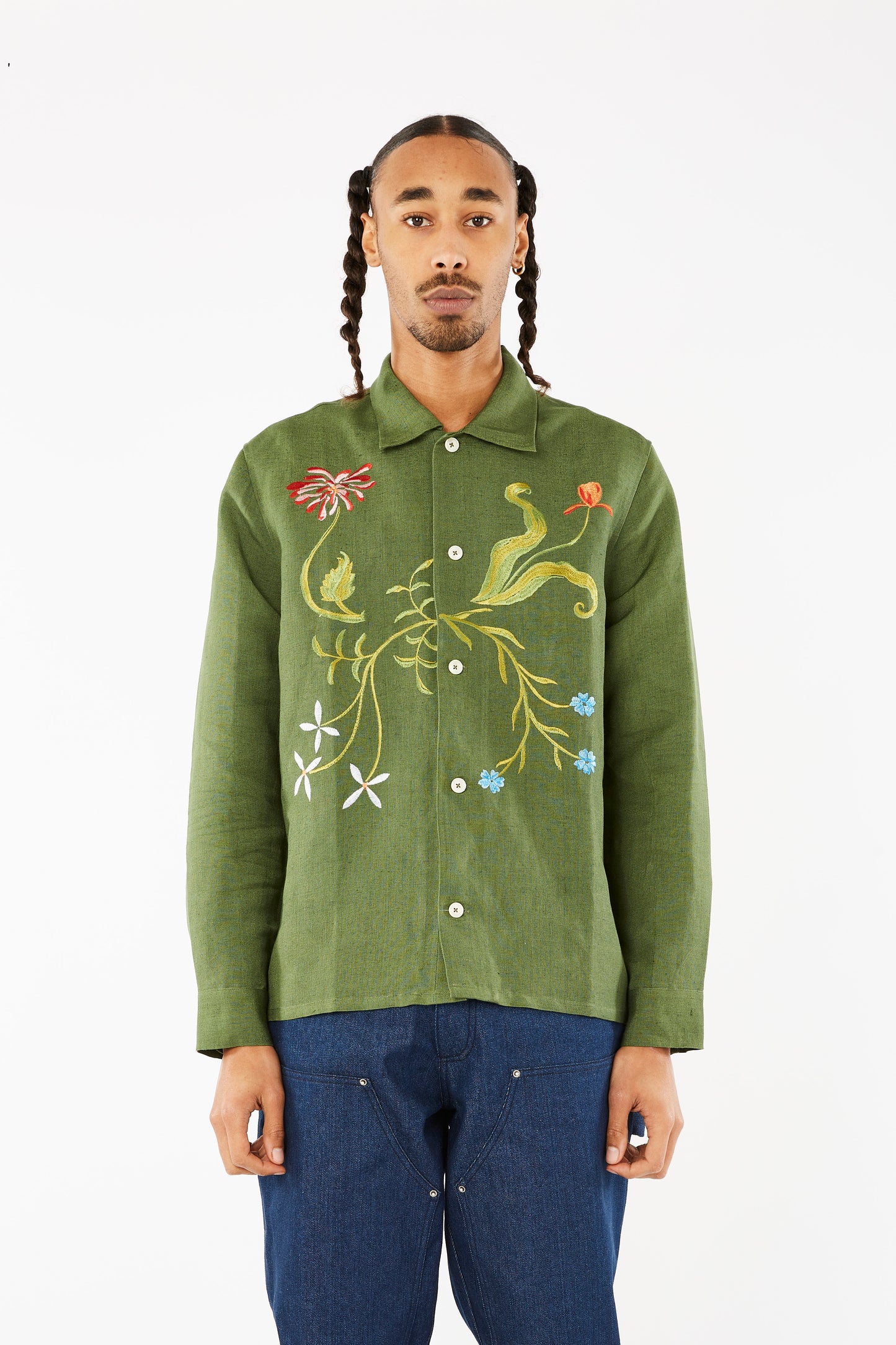 GARDEN EMBROIDERED SHIRT - GREEN