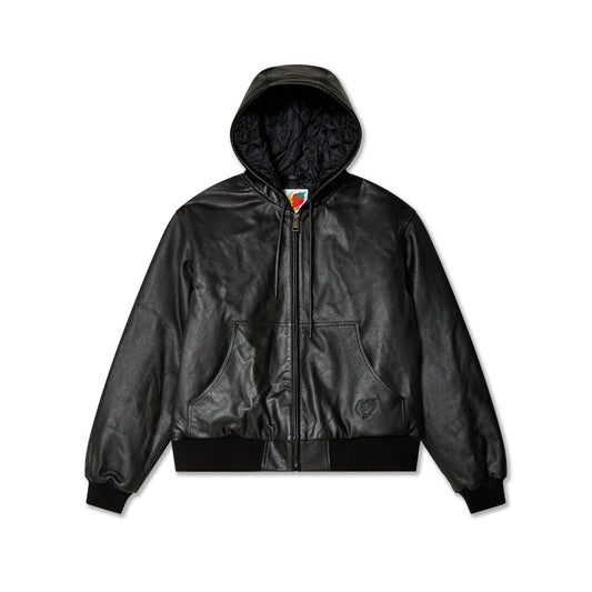 HOODED LEATHER WORK JACKET