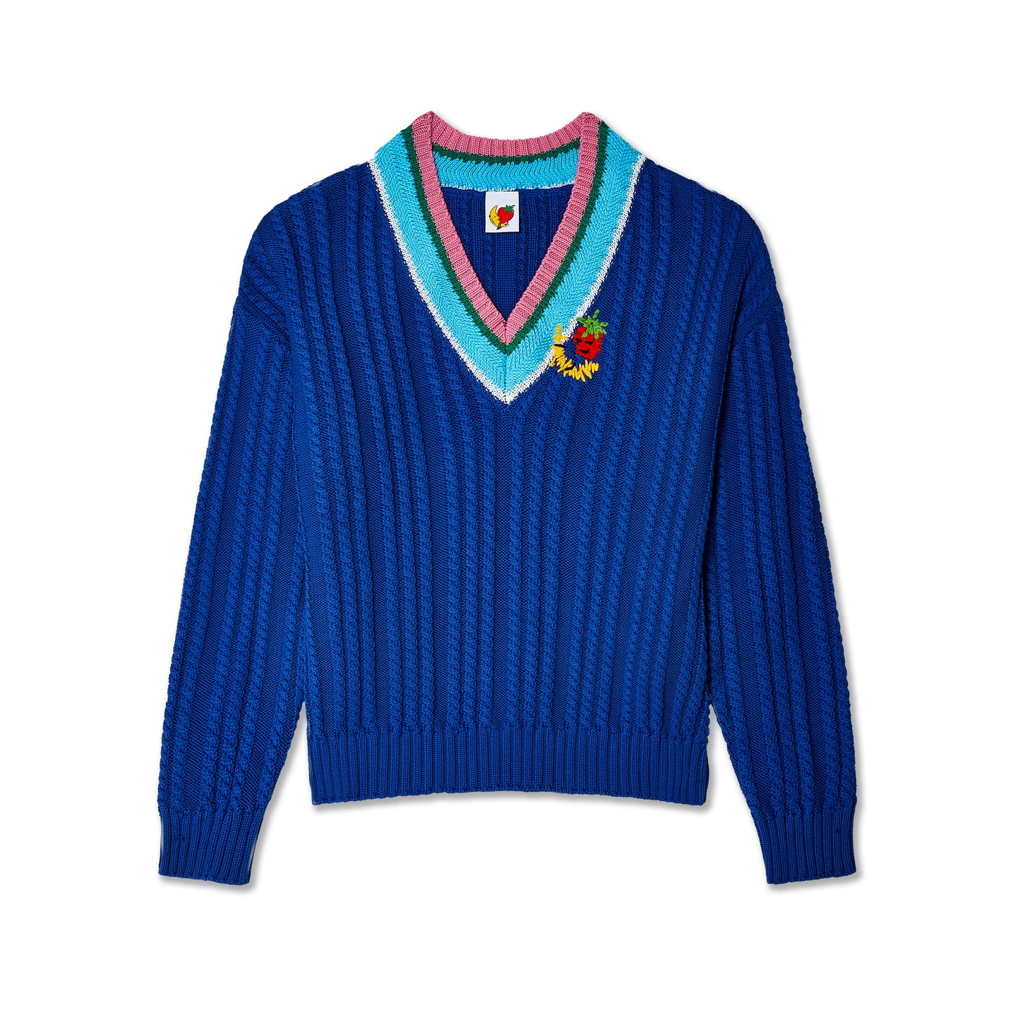 CABLEKNIT VNECK STRIPED SWEATER KNIT