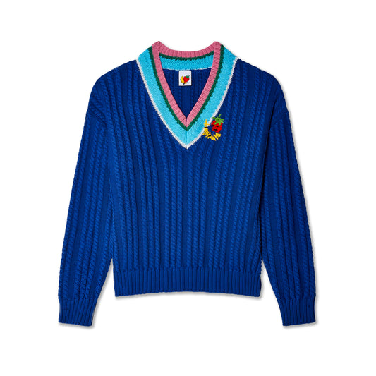 CABLEKNIT VNECK STRIPED SWEATER KNIT