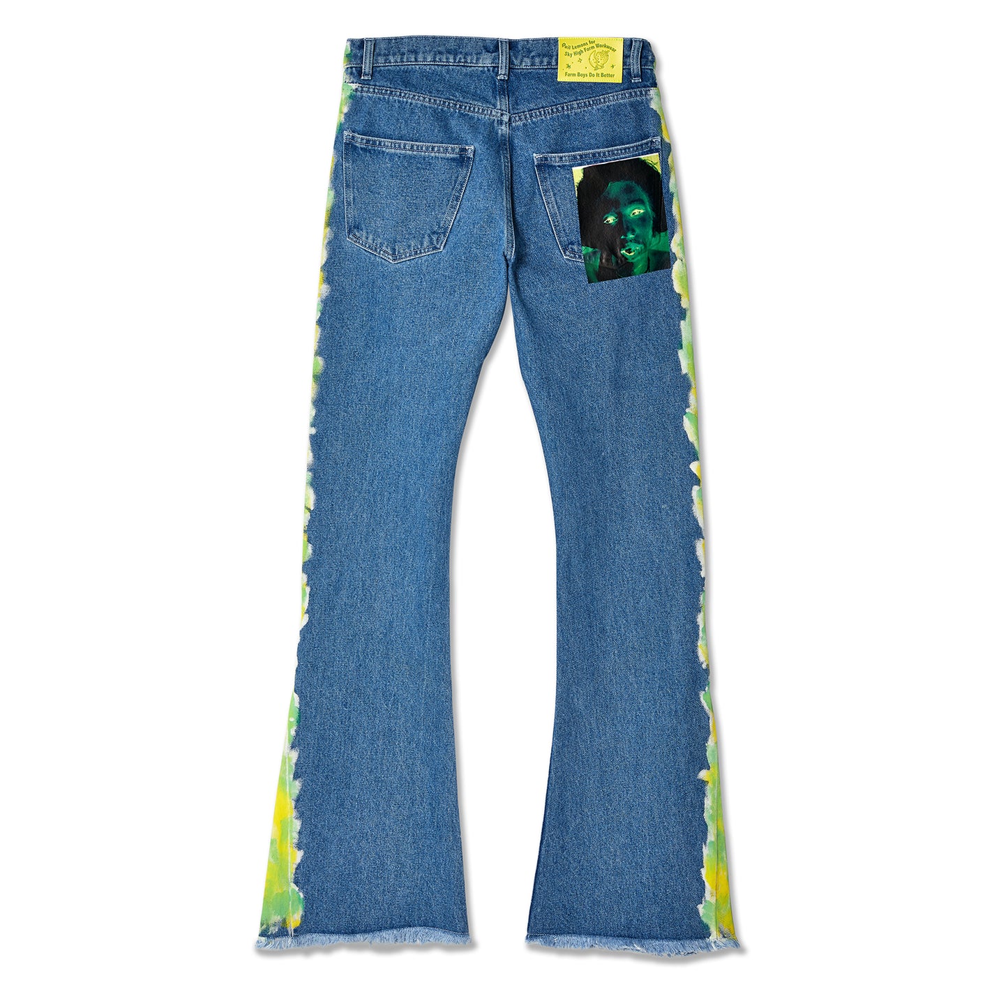 QUIL LEMONS SWIRL DENIM FLARE PANTS